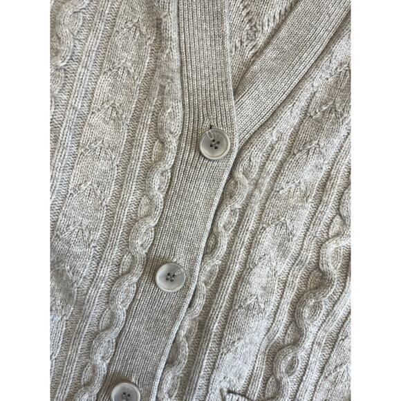 One Grey Day OGD Cashmere Blend Cable Knit Long Cardigan Oatmeal Pockets XS - Picture 3 of 10
